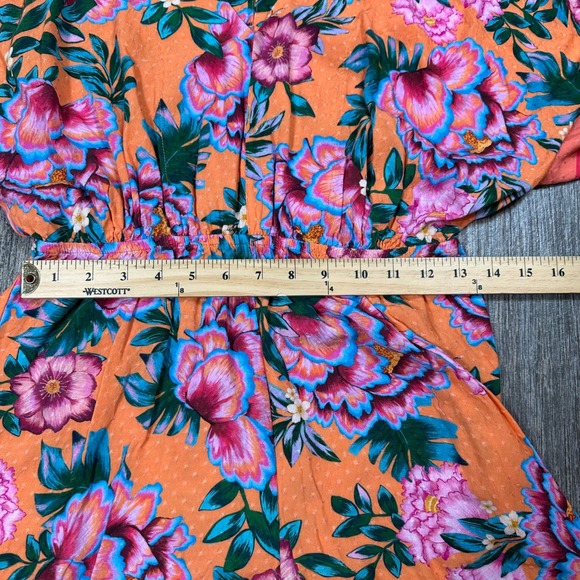 FARM Rio for‎ Anthropologie Orange Floral Kimono Sleeve Romper Shorts Size S - Picture 9 of 10